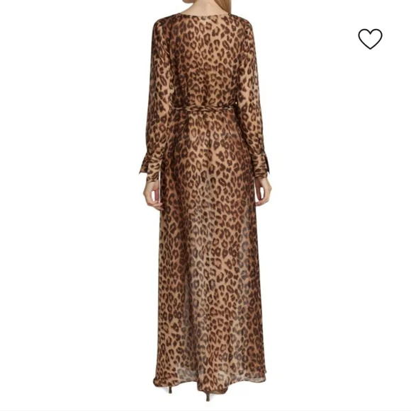 L'AGENCE Callum Leopard Print Sheer Silk Maxi Dress NWOT - Picture 3 of 11